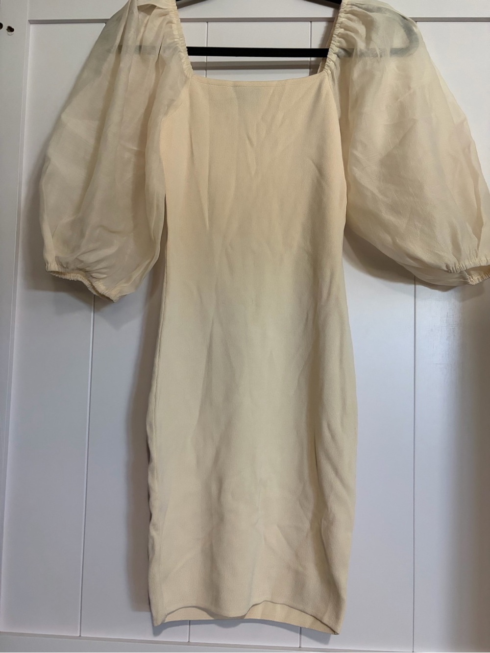 Miu Miu Pale Cream Puff-Sleeve Mini Dress